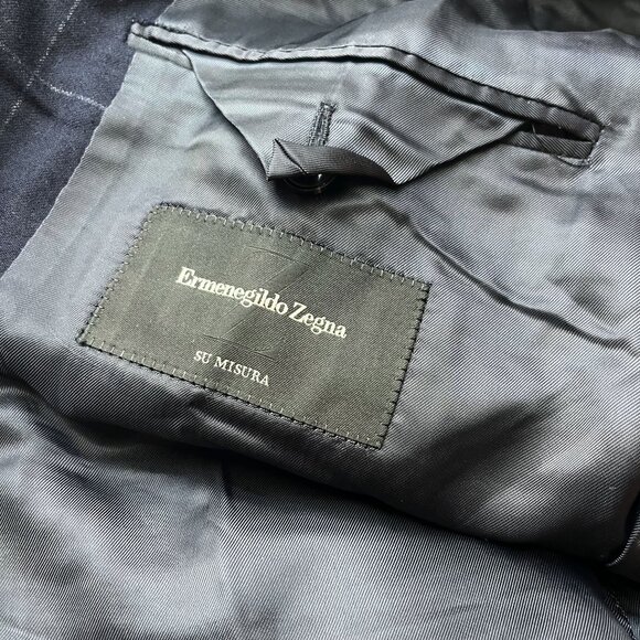 Ermenegildo Zegna Navy Blue Grid Plaid Wool Suit Jacket & Pants - Size 52L - Picture 7 of 15
